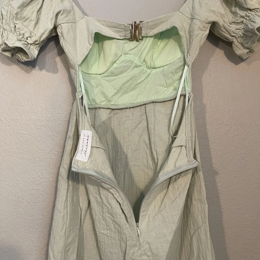 American Threads XS Cotton Mini Dress Milkmaid Babydoll 90s Cut Out Back
